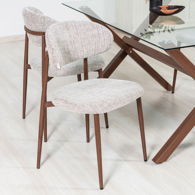 Moira – sedia in tessuto mélange con metallo effetto legno
