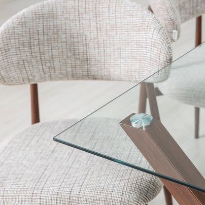 Moira – sedia in tessuto mélange con metallo effetto legno