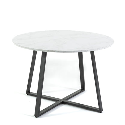 Damiano – tavolo rotondo in melaminico con base in metallo, gambe grigio scuro, top tavolo marmo bianco