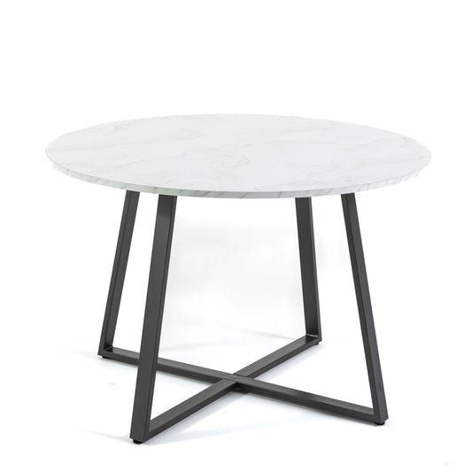 Damiano – tavolo rotondo in melaminico con base in metallo, gambe grigio scuro, top tavolo marmo bianco