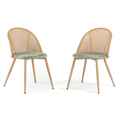 Lina – sedia in rattan e velluto con metallo effetto legno