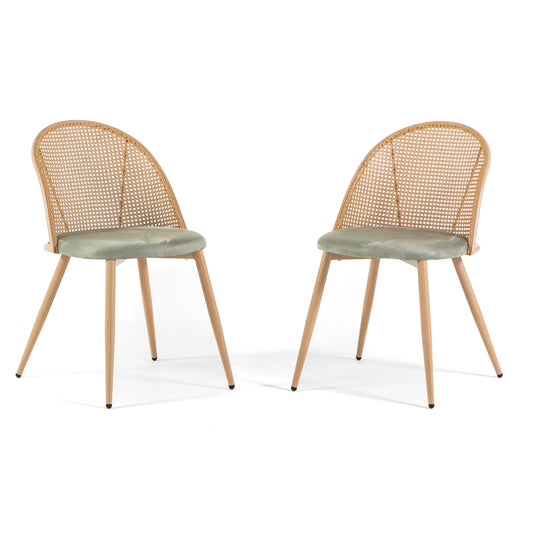 Lina – sedia in rattan e velluto con metallo effetto legno