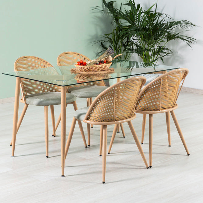 Lina – sedia in rattan e velluto con metallo effetto legno