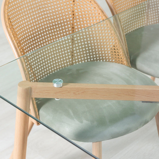 Lina – sedia in rattan e velluto con metallo effetto legno