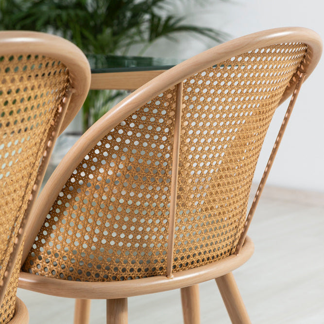 Lina – sedia in rattan e velluto con metallo effetto legno