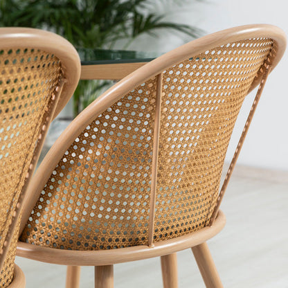 Lina – sedia in rattan e velluto con metallo effetto legno