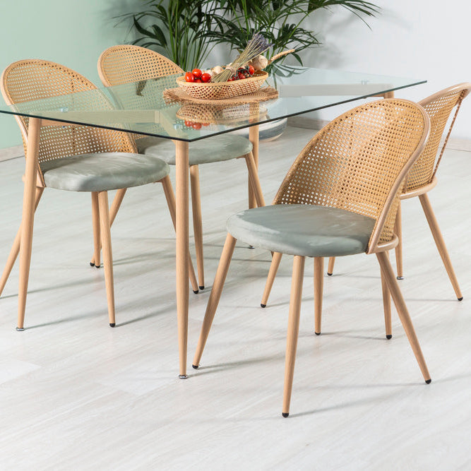 Lina – sedia in rattan e velluto con metallo effetto legno