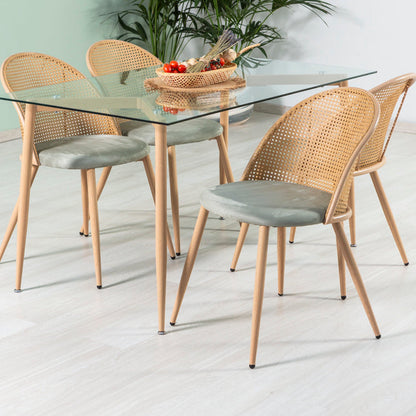 Lina – sedia in rattan e velluto con metallo effetto legno