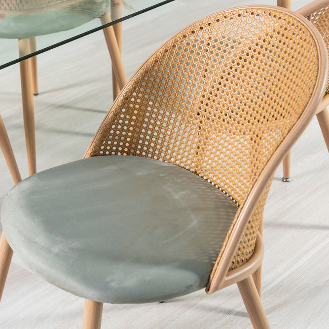 Lina – sedia in rattan e velluto con metallo effetto legno