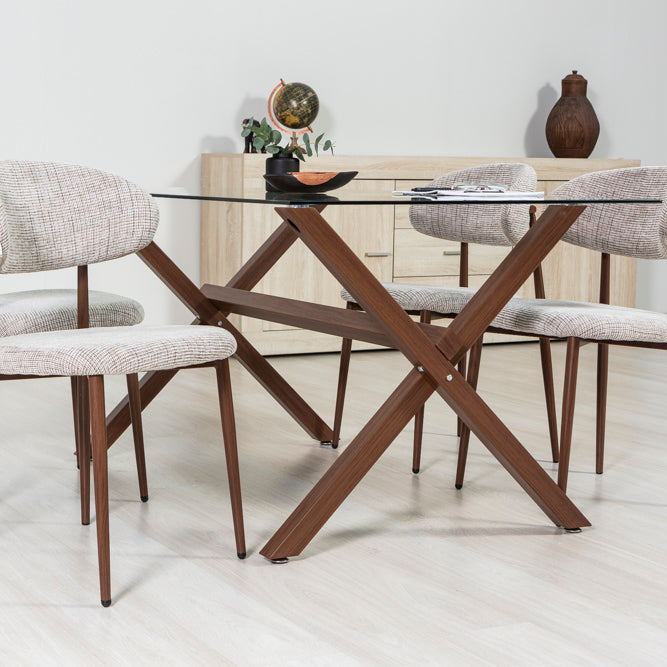 Amos – tavolo in vetro temperato con gambe a X in acciaio