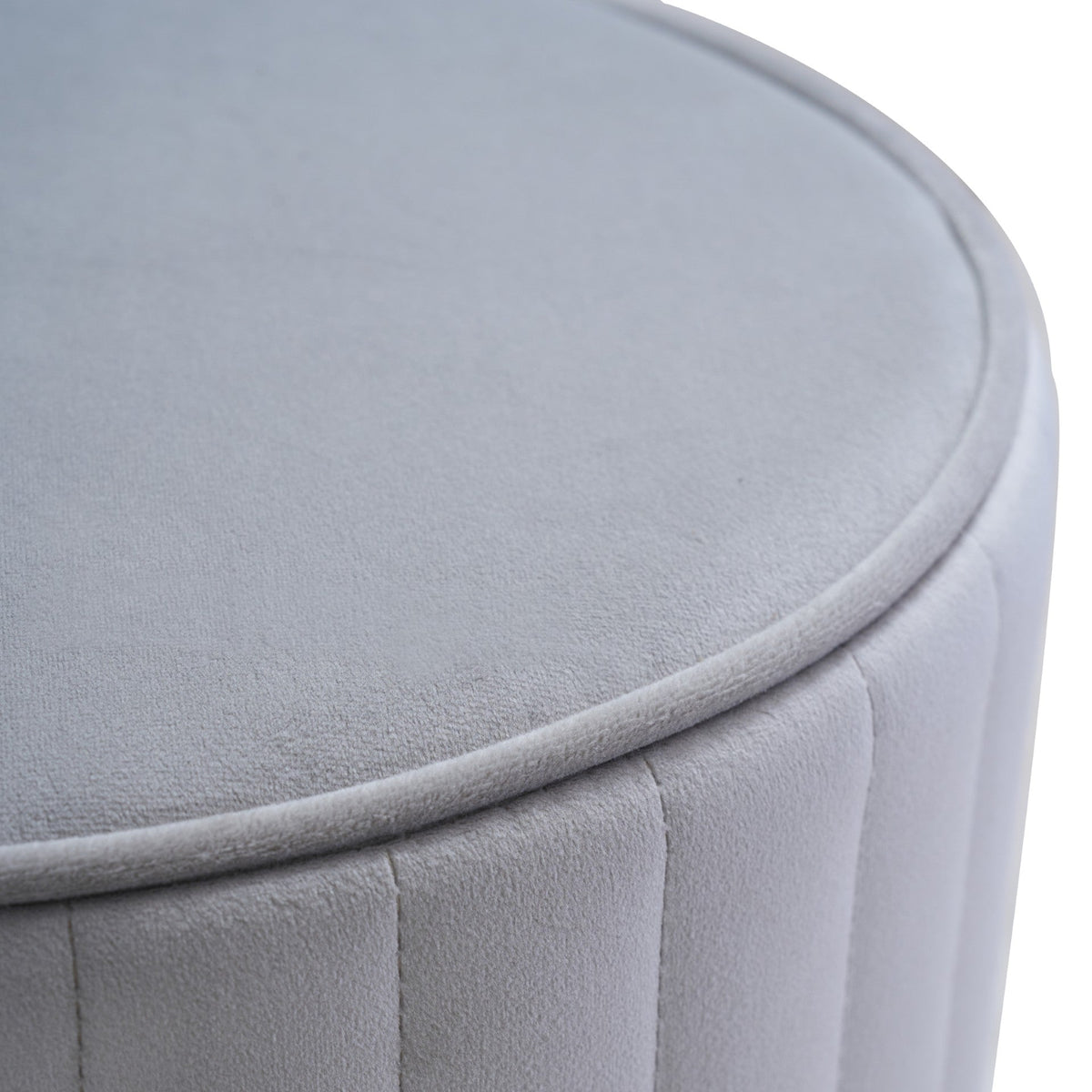 Ruby – pouf cilindrico in velluto trapuntato con base cromata
