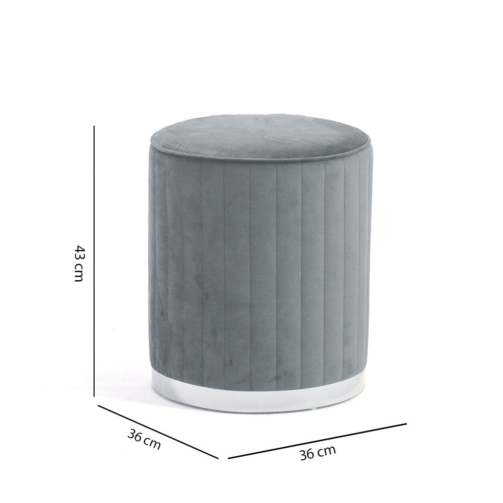 Ruby – pouf cilindrico in velluto trapuntato con base cromata