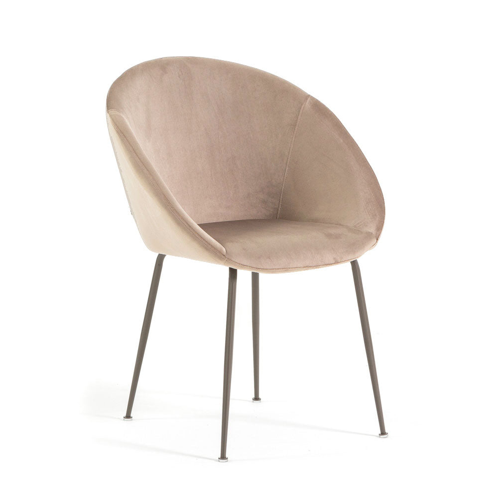 Iris – sedia in velluto o bouclé con gambe in metallo