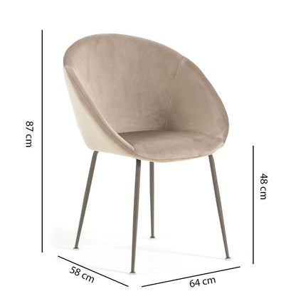 Iris – sedia in velluto o bouclé con gambe in metallo