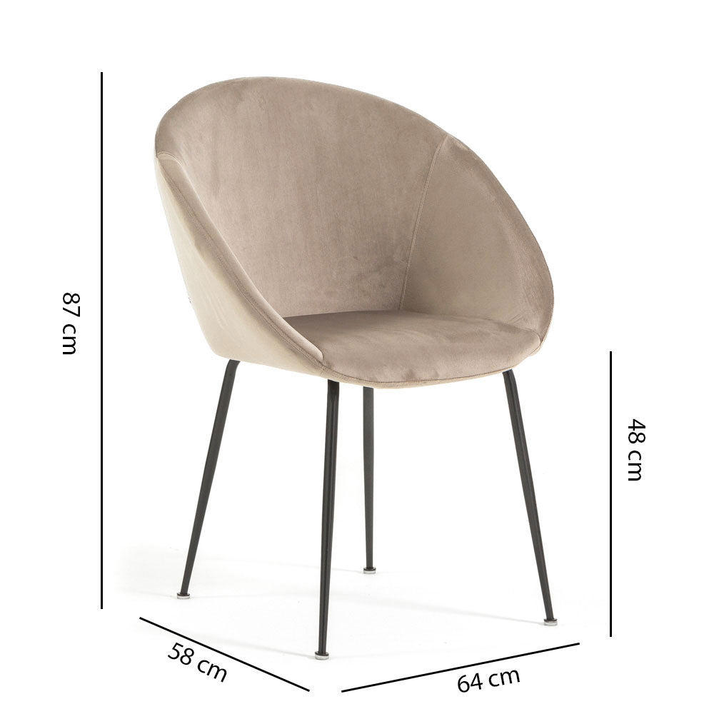 Iris – sedia in velluto o bouclé con gambe in metallo