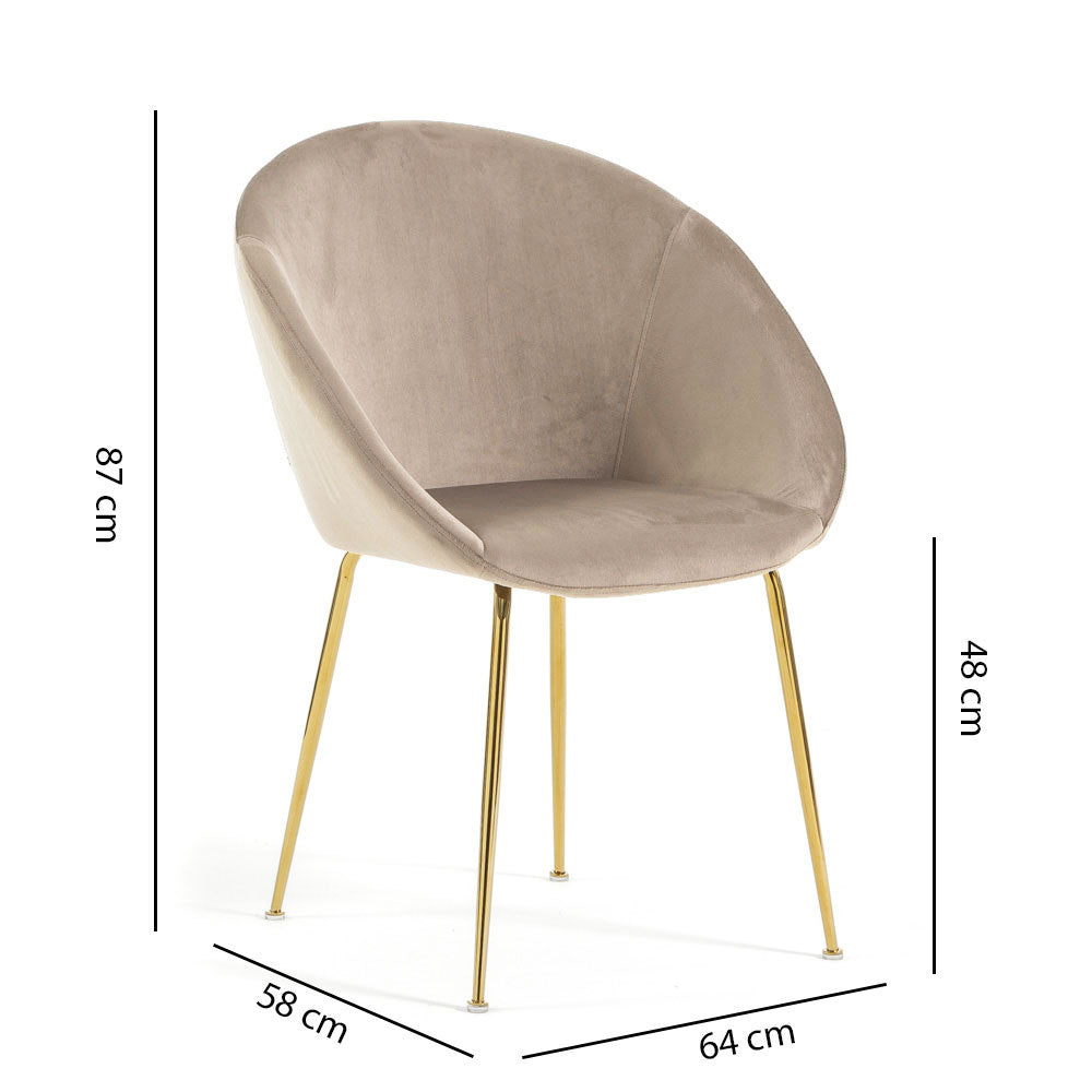 Iris – sedia in velluto o bouclé con gambe in metallo