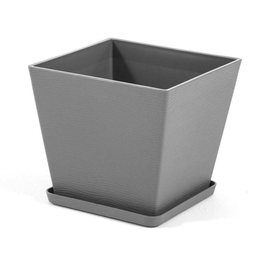 Lilium – vaso quadrato con sottovaso in polipropilene, colore grigio scuro, dimensione 37,5x37,5 cm