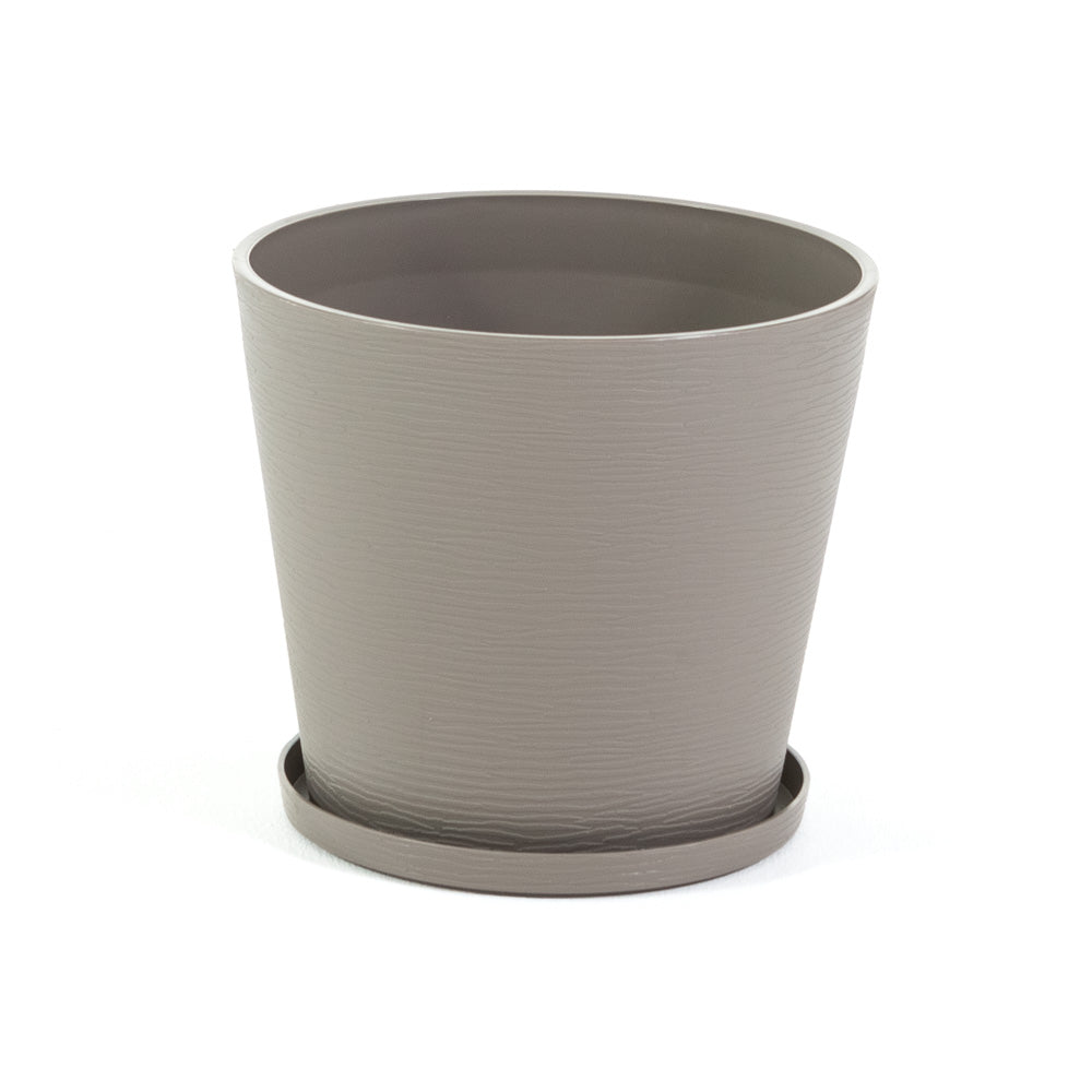 Lilium – vaso rotondo con sottovaso in polipropilene, colore tortora, dimensione ø 38 cm