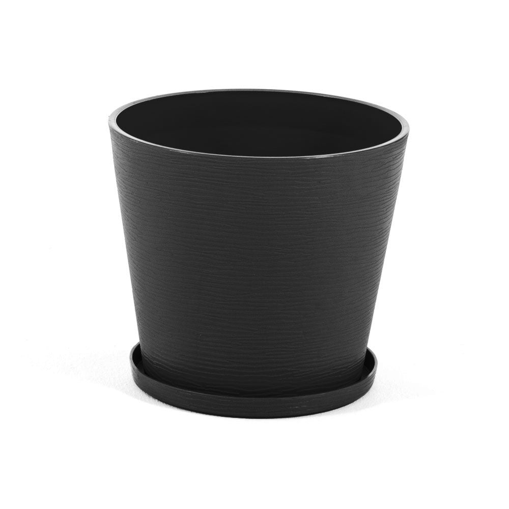 Lilium – vaso rotondo con sottovaso in polipropilene, colore antracite, dimensione ø 38 cm