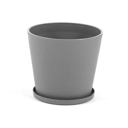 Lilium – vaso rotondo con sottovaso in polipropilene, colore grigio scuro, dimensione ø 38 cm