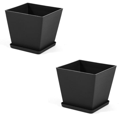 Lilium – vaso quadrato con sottovaso in polipropilene, colore antracite, dimensione 37,5x37,5 cm