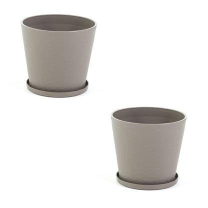 Lilium – vaso rotondo con sottovaso in polipropilene, colore tortora, dimensione ø 38 cm