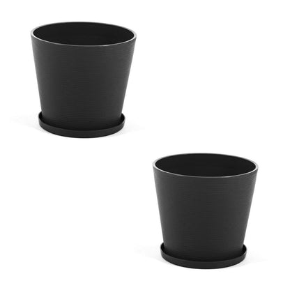Lilium – vaso rotondo con sottovaso in polipropilene, colore antracite, dimensione ø 38 cm