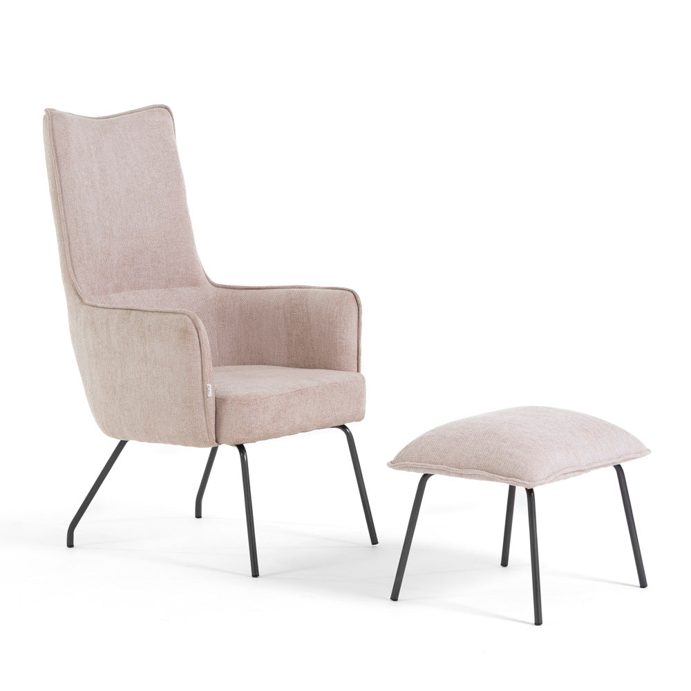 Caterina – poltrona relax in velluto con poggiapiedi, colore beige chiaro