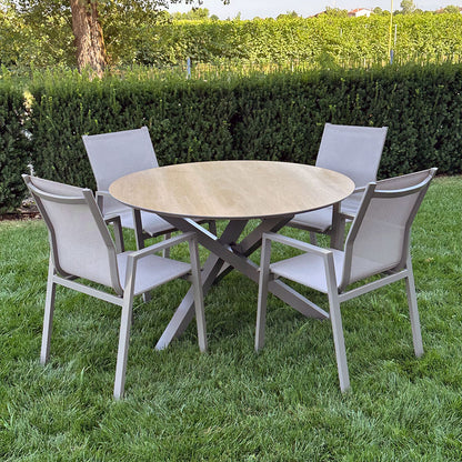 Teo & Dina set pranzo con tavolo rotondo e 4 sedie textilene