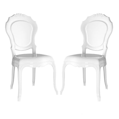 Raya – sedia stile barocco in policarbonato trasparente, colore bianco