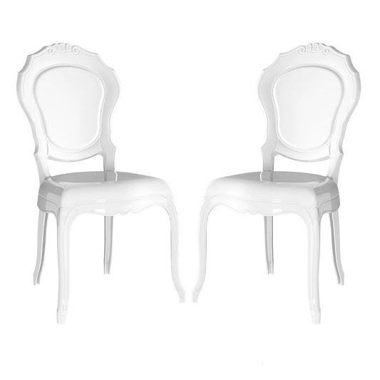 Raya – sedia stile barocco in policarbonato trasparente, colore bianco