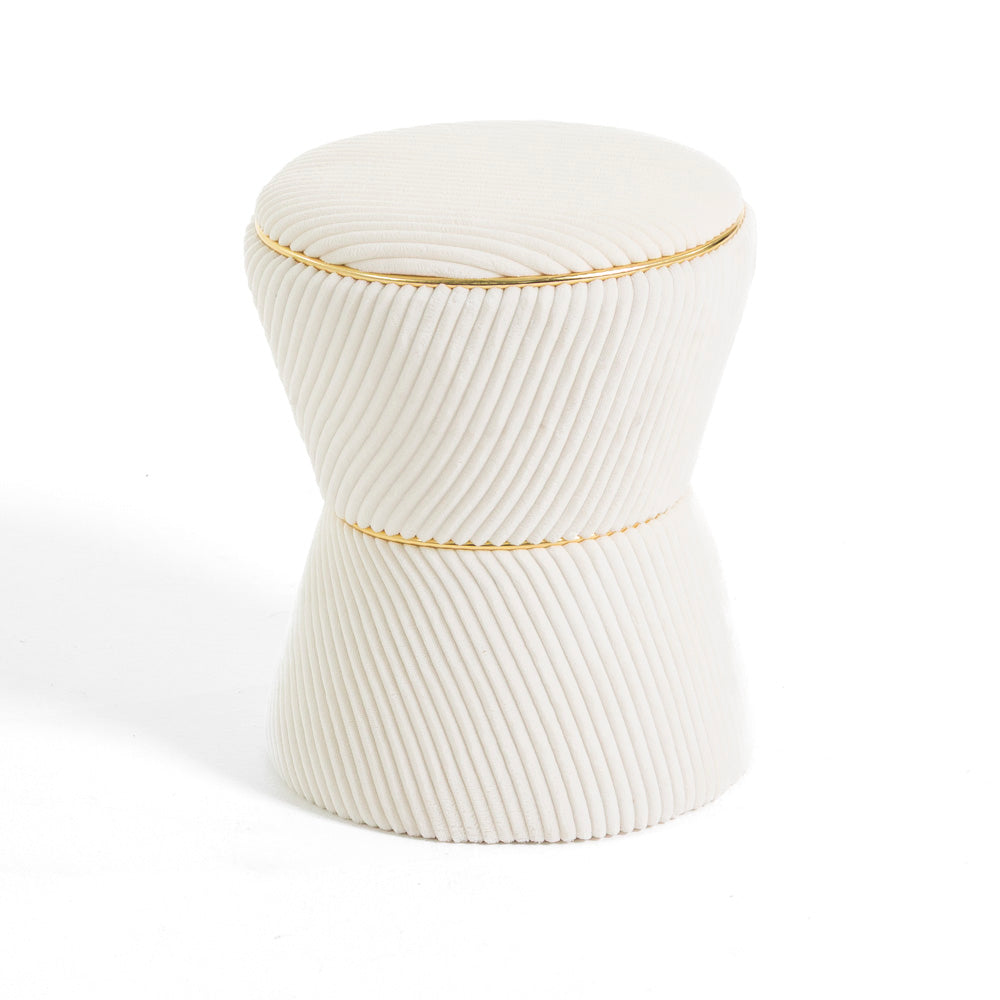 Kora – pouf in velluto a clessidra con profilo dorato, colore bianco, tipo di tessuto coste larghe