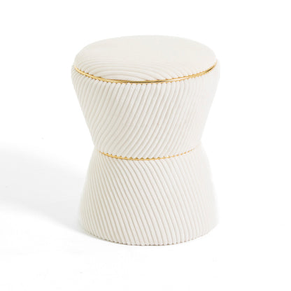 Kora – pouf in velluto a clessidra con profilo dorato, colore bianco, tipo di tessuto coste larghe
