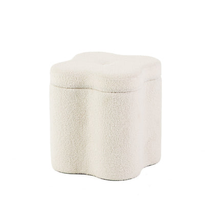 Bloom – pouf contenitore a quadrifoglio in tessuto teddy bouclé, colore bianco