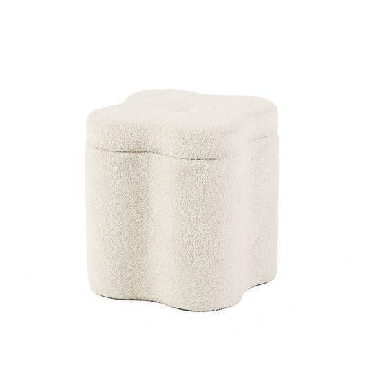 Bloom – pouf contenitore a quadrifoglio in tessuto teddy bouclé, colore bianco