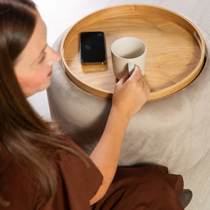 Nala – pouf contenitore in velluto con vassoio reversibile