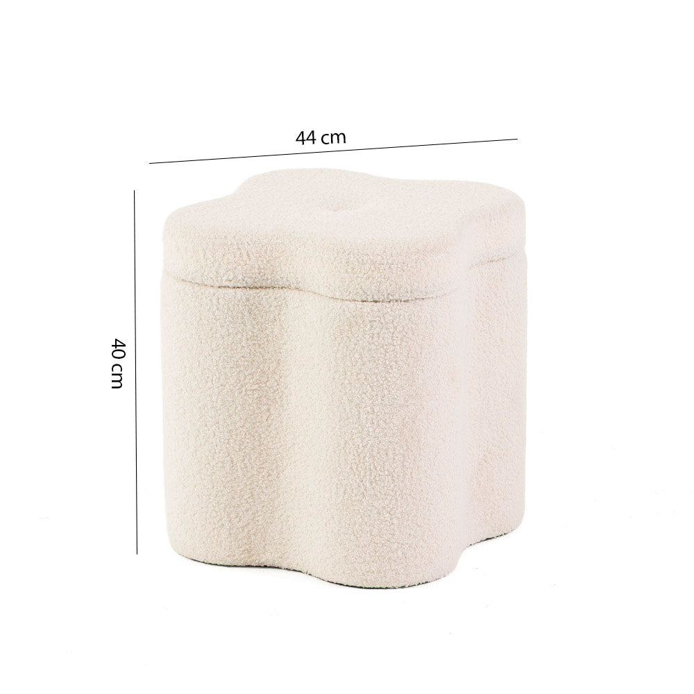 Bloom – pouf contenitore a quadrifoglio in tessuto teddy bouclé