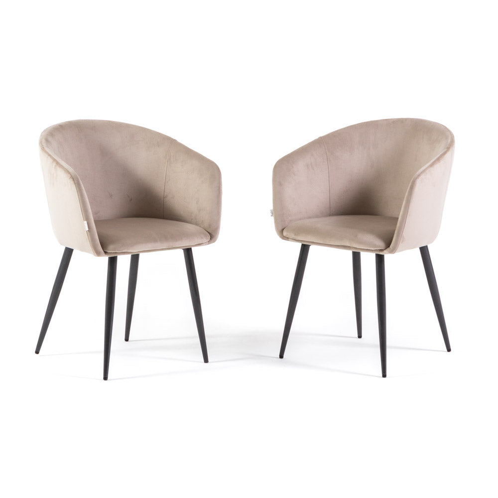 Ellen – Poltroncina in velluto con schienale curvo avvolgente, colore beige, gambe grigio scuro