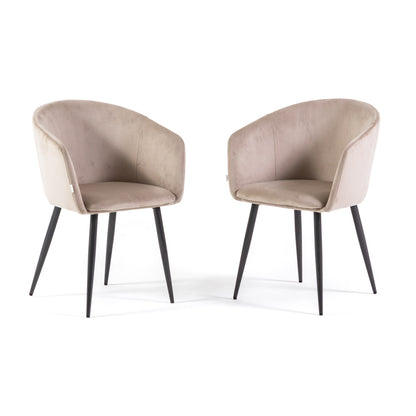 Ellen – Poltroncina in velluto con schienale curvo avvolgente, colore beige, gambe grigio scuro