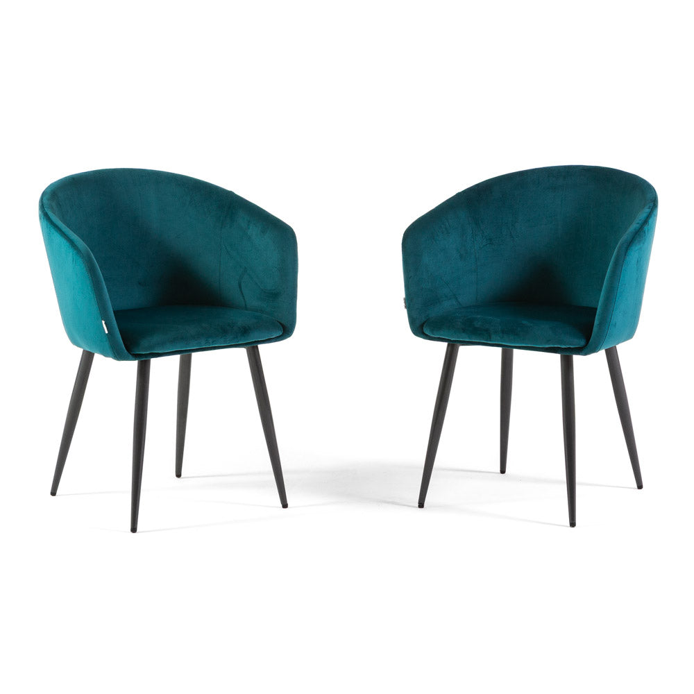 Ellen – Poltroncina in velluto con schienale curvo avvolgente, colore ottanio, gambe grigio scuro