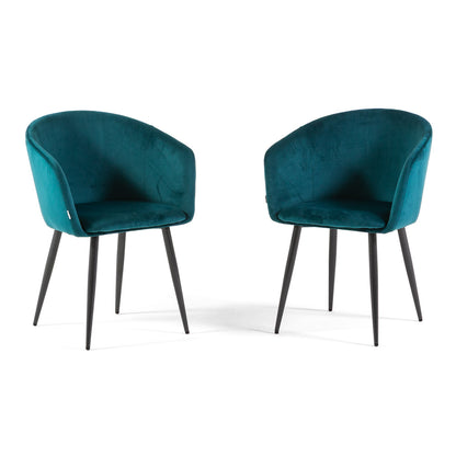Ellen – Poltroncina in velluto con schienale curvo avvolgente, colore ottanio, gambe grigio scuro