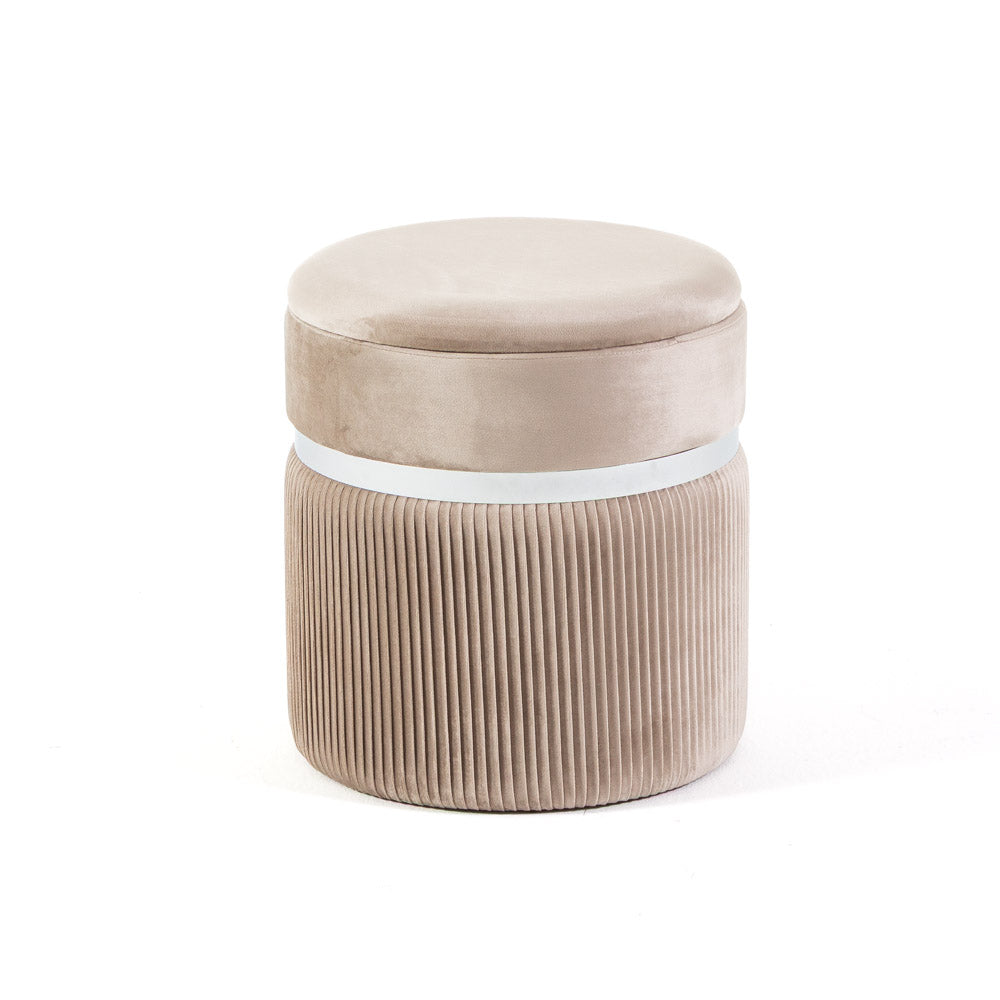 Yuma – pouf contenitore in velluto a coste con dettaglio metallico