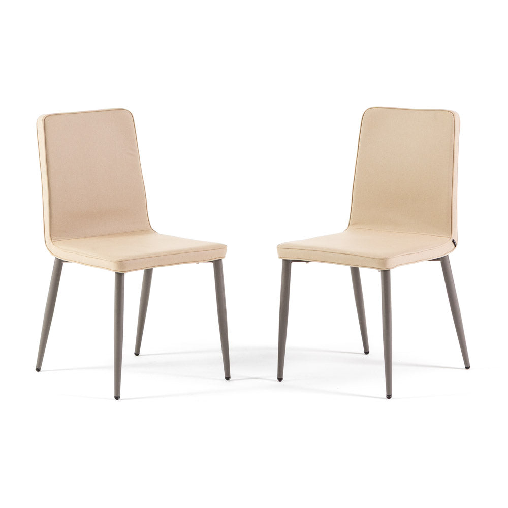 Mina – sedia imbottita in tessuto con struttura in legno, colore crema, gambe tortora