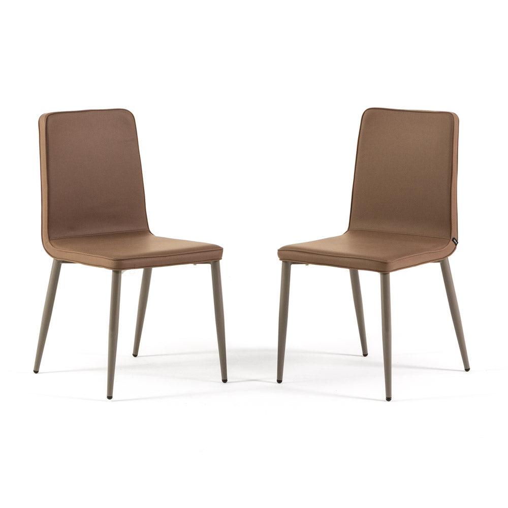 Mina – sedia imbottita in tessuto con struttura in legno, colore cappuccino, gambe tortora