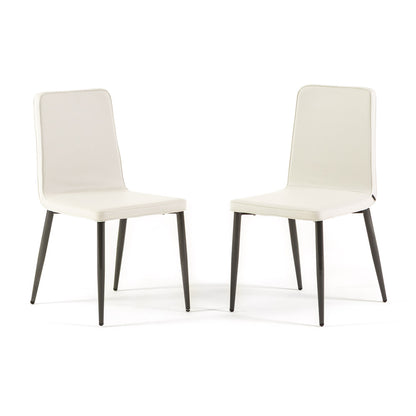 Mina – sedia imbottita in tessuto con struttura in legno, colore bianco avorio, gambe grigio scuro