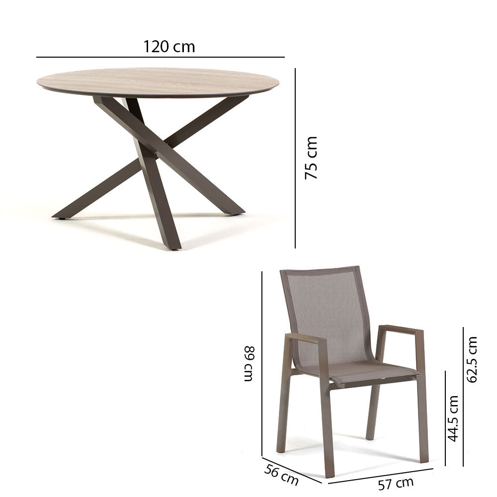 Teo & Dina set pranzo con tavolo rotondo e 4 sedie textilene