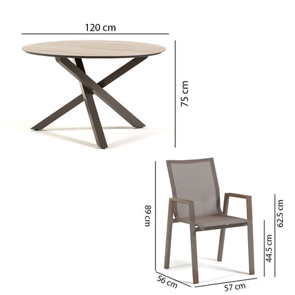 Teo & Dina set pranzo con tavolo rotondo e 4 sedie textilene