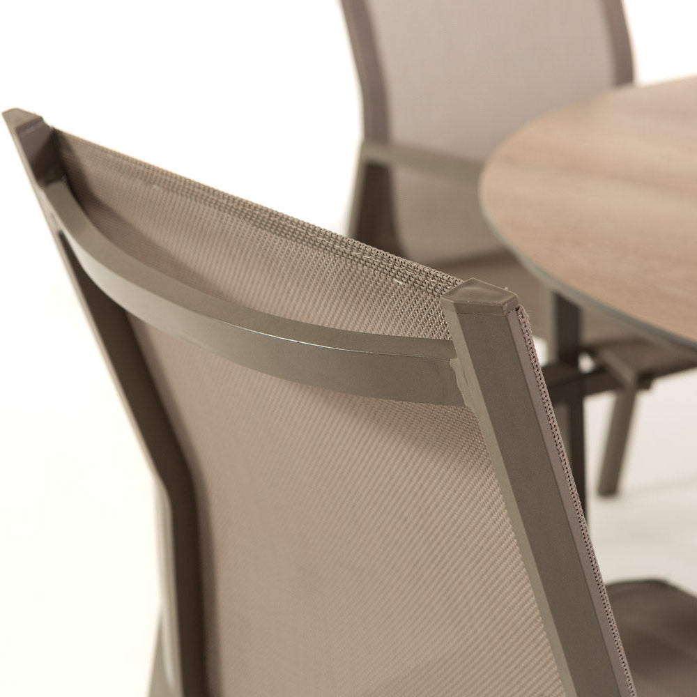 Teo & Dina set pranzo con tavolo rotondo e 4 sedie textilene