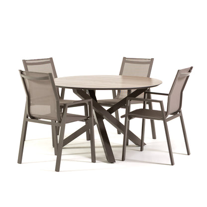 Teo & Dina set pranzo con tavolo rotondo e 4 sedie textilene