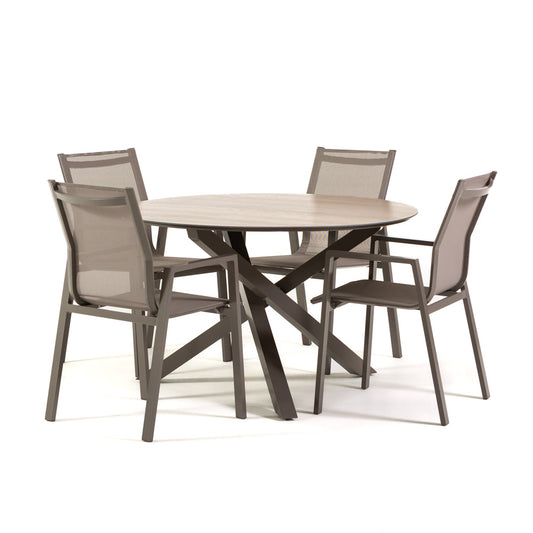 Teo & Dina set pranzo con tavolo rotondo e 4 sedie textilene